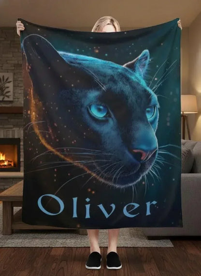 Personalized Black Panther Blanket: Cosmic Starry Night Soft Throw, Soft Flannel Fleece - Dream Dragons