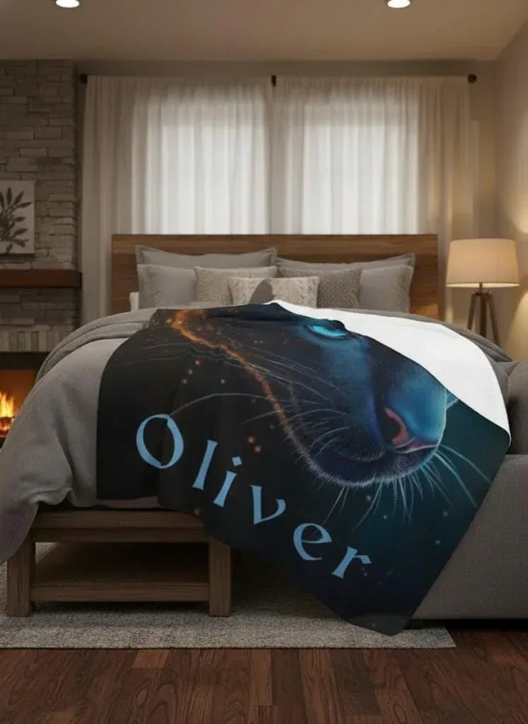 Personalized Black Panther Blanket: Cosmic Starry Night Soft Throw, Soft Flannel Fleece - Dream Dragons