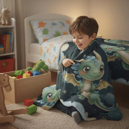 Personalized Green Dragon Blanket: Starry Night Bedroom Decor, Flannel Fleece Throw - Dream Dragons