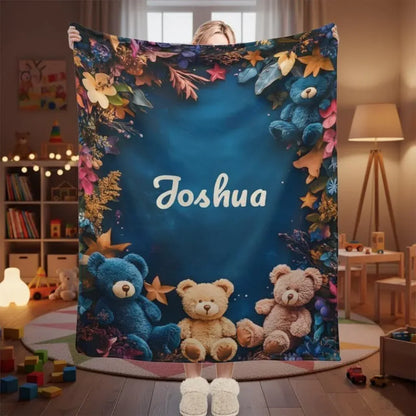 Personalized Teddy Bear Plush Blanket: Soft Flannel Fleece, Autumn Leaves, Custom Name Gift - Dream Dragons