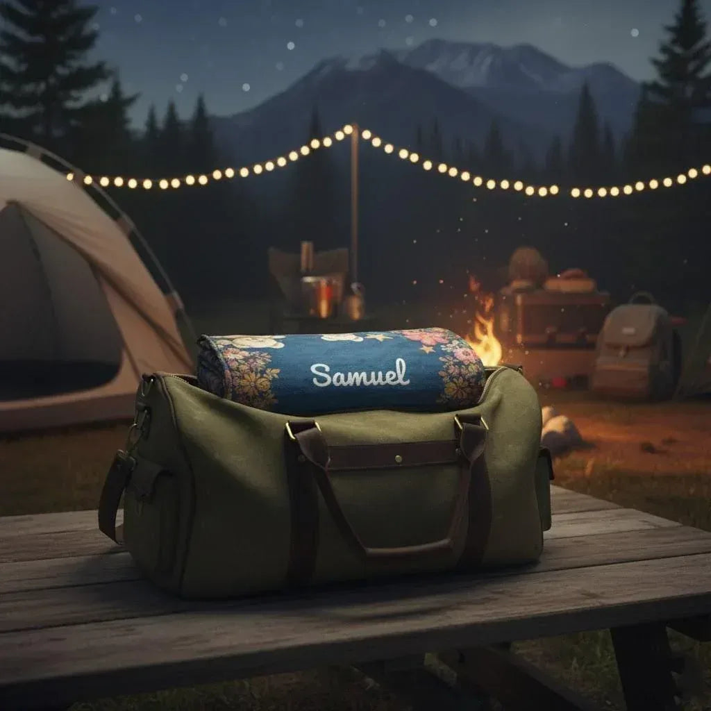 Personalized Teddy Bear Plush Blanket: Soft Flannel Fleece, Autumn Leaves, Custom Name Gift - Dream Dragons