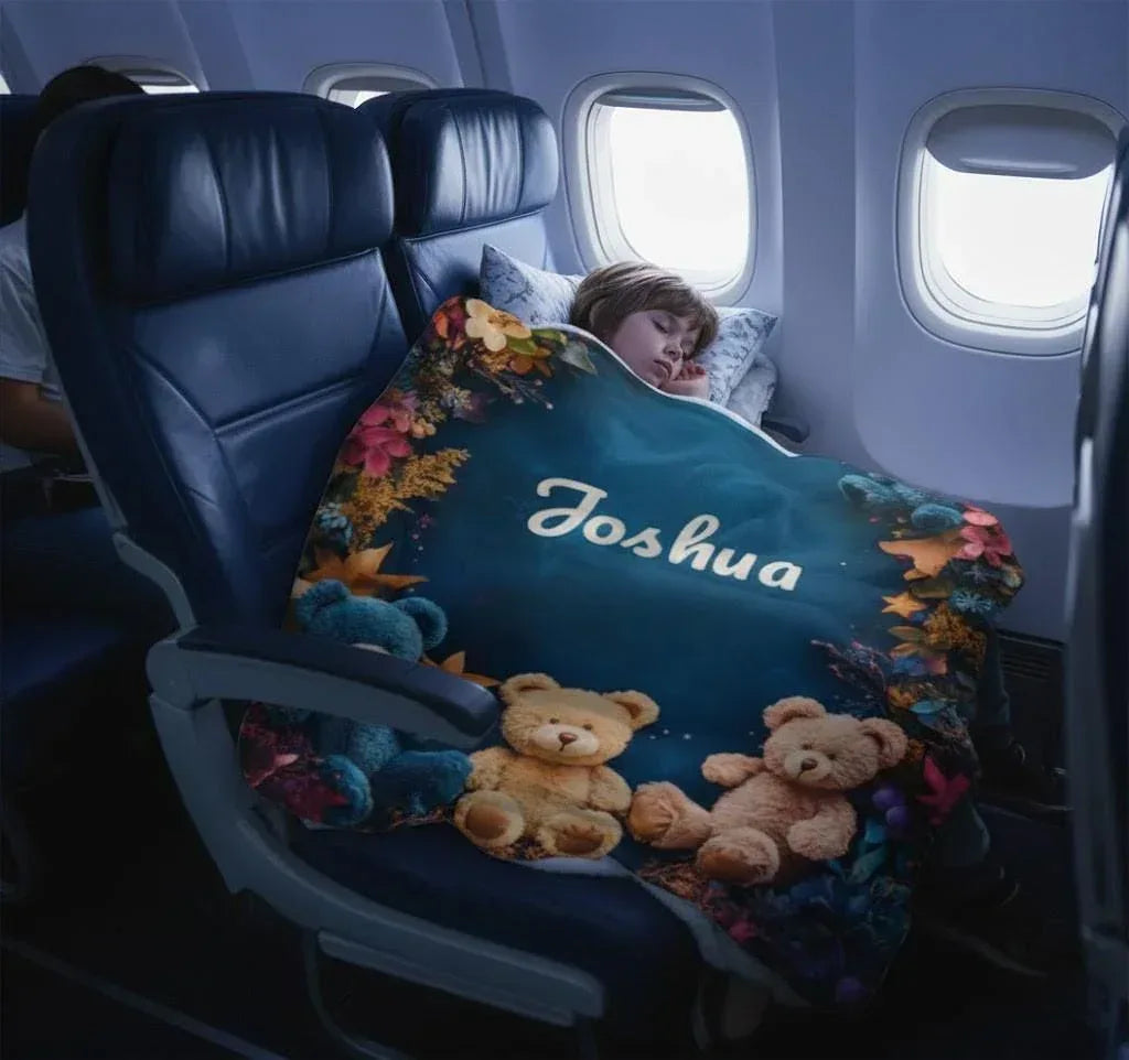 Personalized Teddy Bear Plush Blanket: Soft Flannel Fleece, Autumn Leaves, Custom Name Gift - Dream Dragons