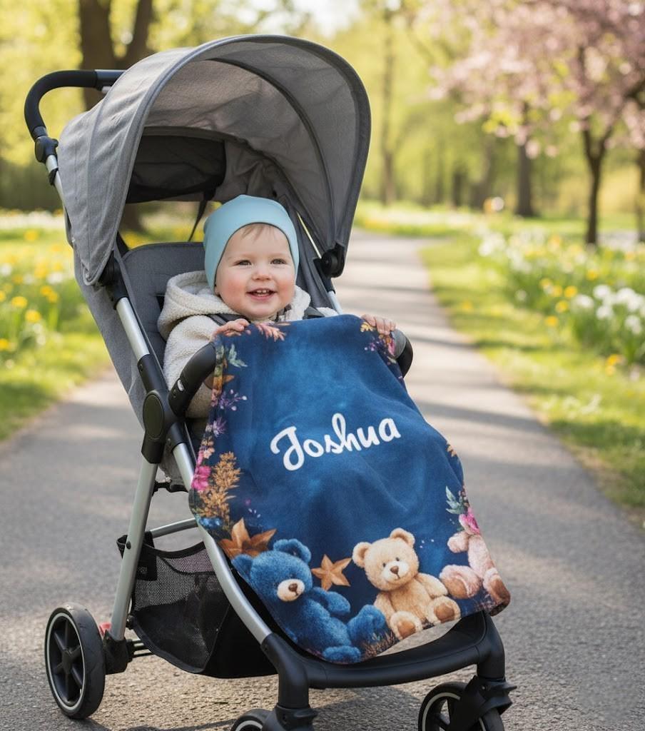 Personalized Teddy Bear Plush Blanket: Soft Flannel Fleece, Autumn Leaves, Custom Name Gift - Dream Dragons