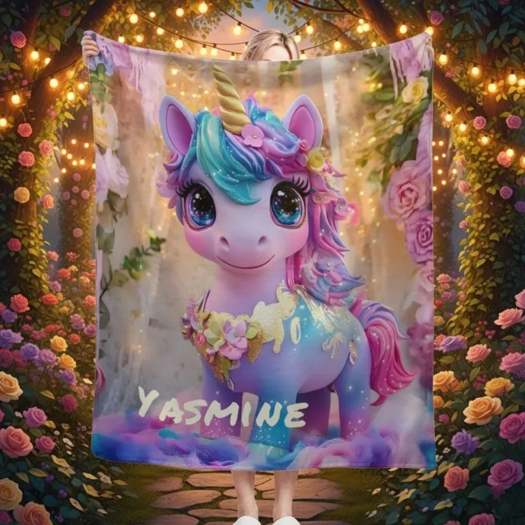 Personalized Unicorn Blanket: Soft Flannel Fleece Throw, Magical Name Gift - Dream Dragons