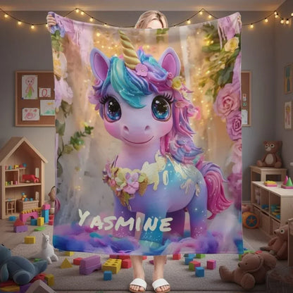 Personalized Unicorn Blanket: Soft Flannel Fleece Throw, Magical Name Gift - Dream Dragons
