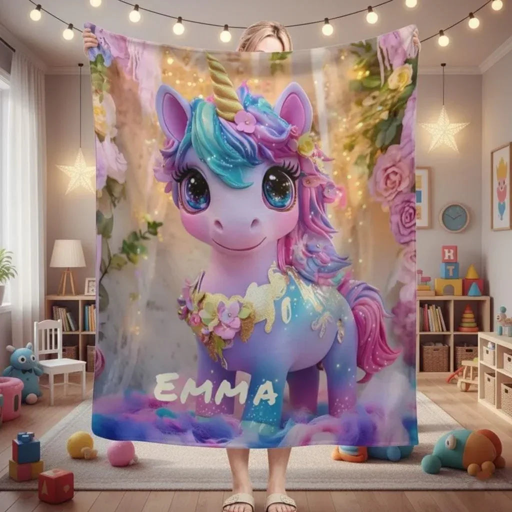 Personalized Unicorn Blanket: Soft Flannel Fleece Throw, Magical Name Gift - Dream Dragons