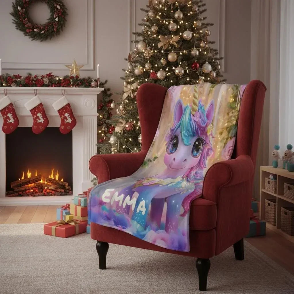 Personalized Unicorn Blanket: Soft Flannel Fleece Throw, Magical Name Gift - Dream Dragons