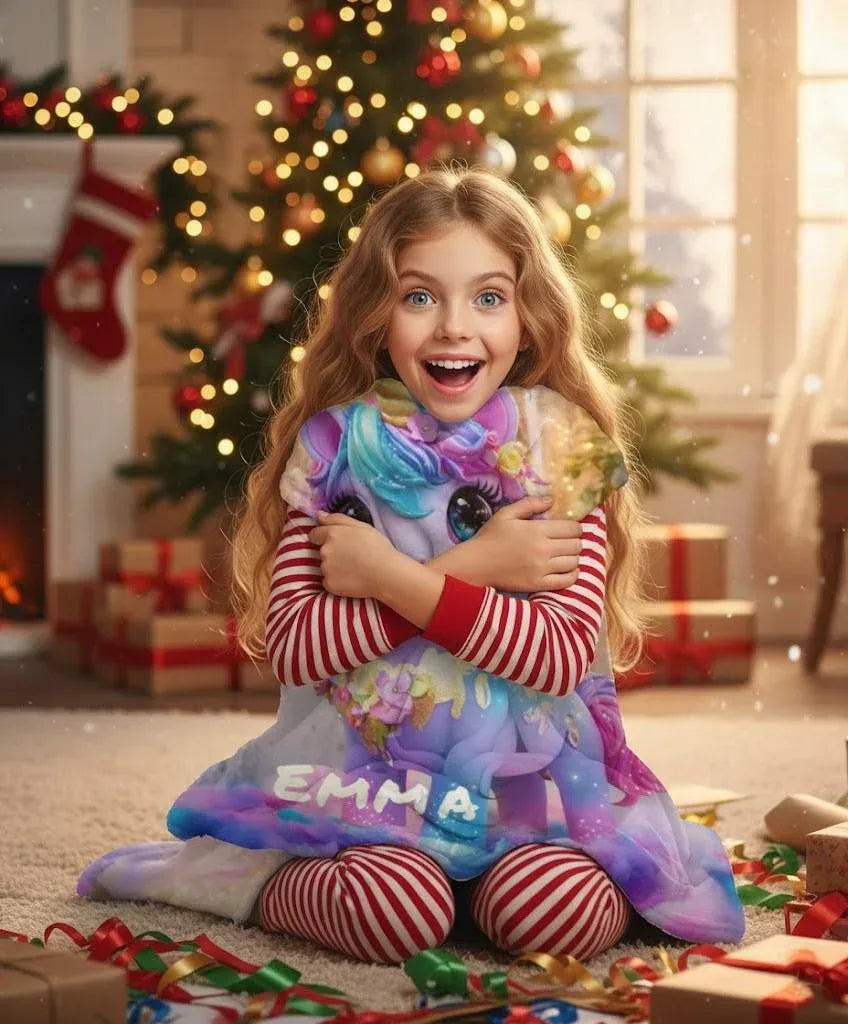 Personalized Unicorn Blanket: Soft Flannel Fleece Throw, Magical Name Gift - Dream Dragons