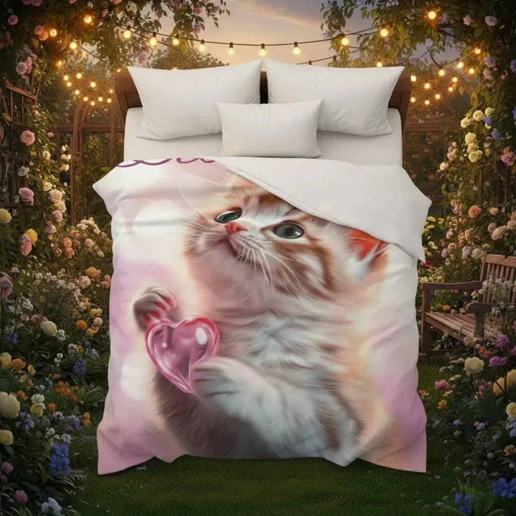 Personalized Kitten Blanket: Whimsical Heart Flannel Fleece Throw, Pink Kitty Cat Lover Gift - Dream Dragons