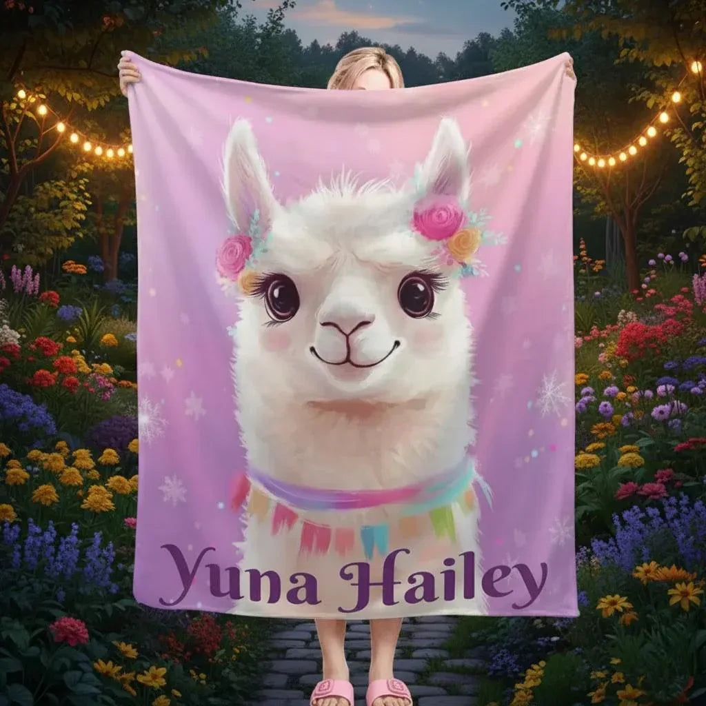 Personalized Llama Fleece Blanket: Alpaca Custom Name Throw - Dream Dragons