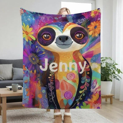 Customizable Sloth Blanket: Tropical Floral Art Flannel Throw - Dream Dragons