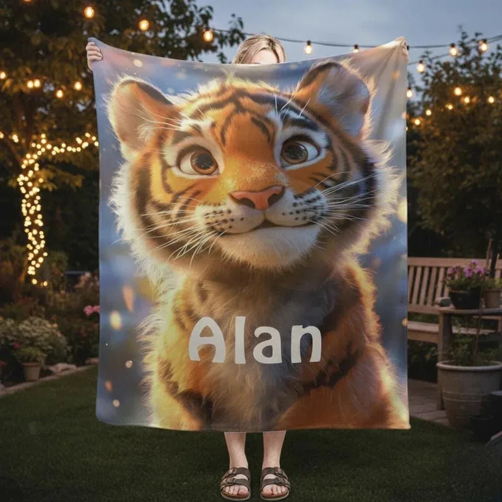 Personalized Baby Tiger Blanket: Soft Microfiber Jungle Nursery Throw, Super Soft Name Gift - Dream Dragons