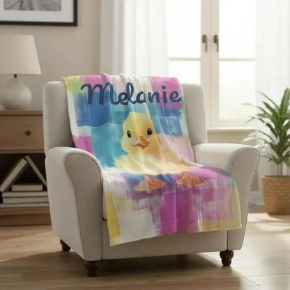 Personalized Baby Duck Blanket: Soft Microfiber, Colorful Duckling Chick Farm, Super Soft Name Gift - Dream Dragons