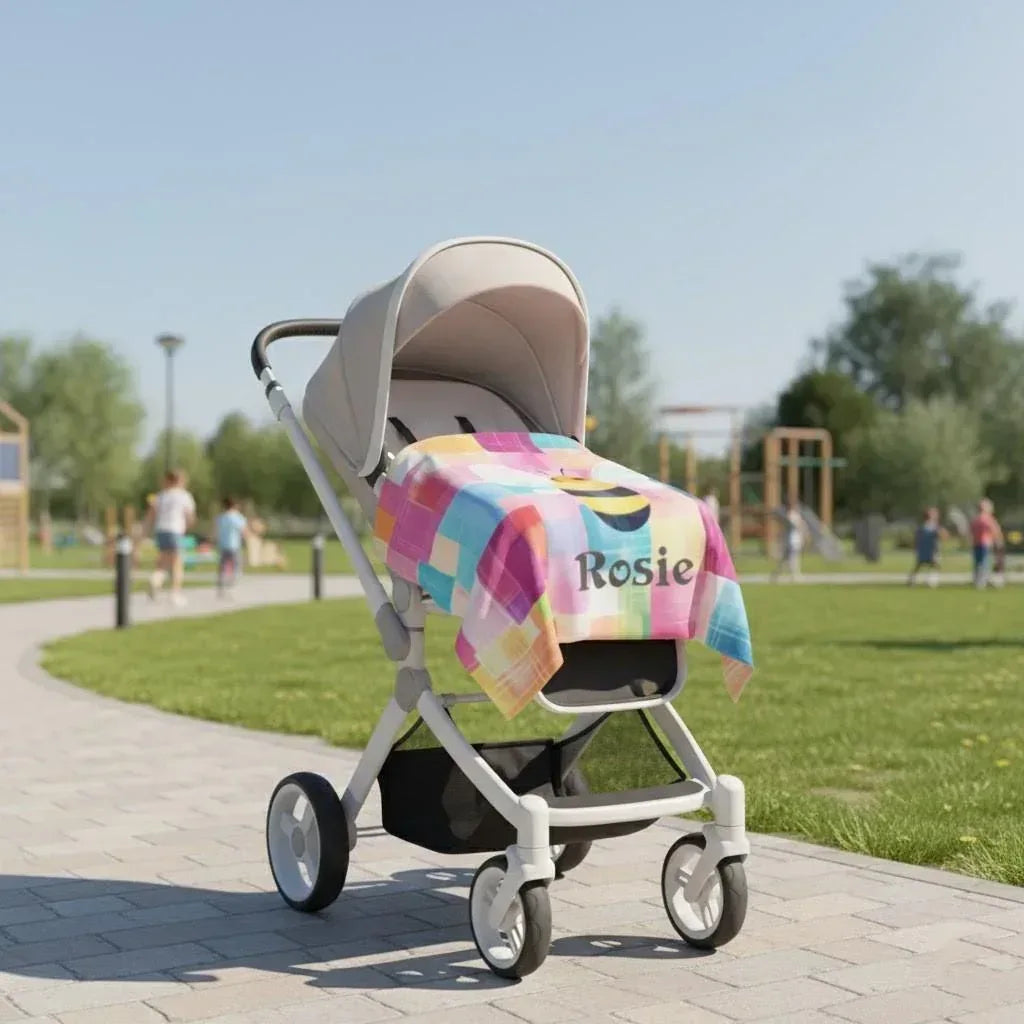 Personalized Bee Blanket: Patchwork Nursery Fleece Throw - Dream Dragons