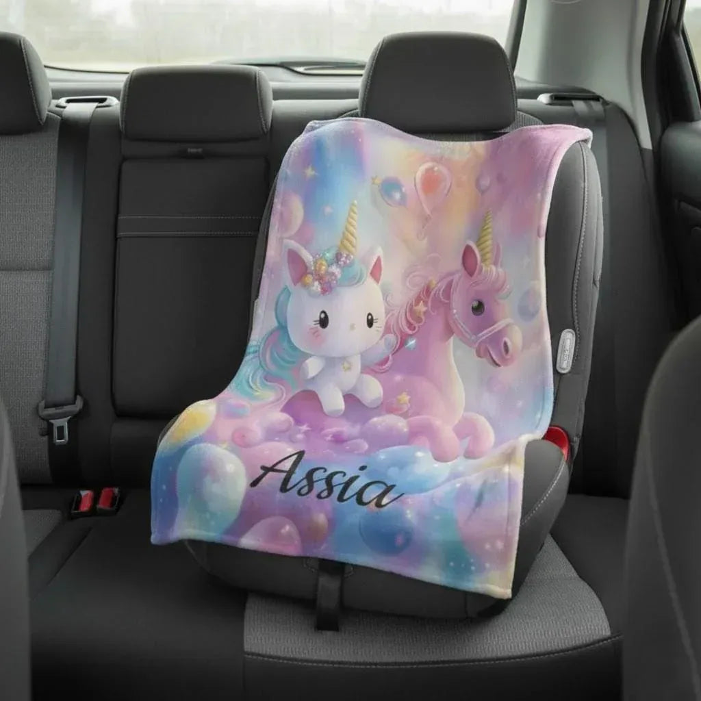 Personalized Kitty& Unicorn Fleece Blanket: Custom Name Throw, Soft Flannel - Dream Dragons