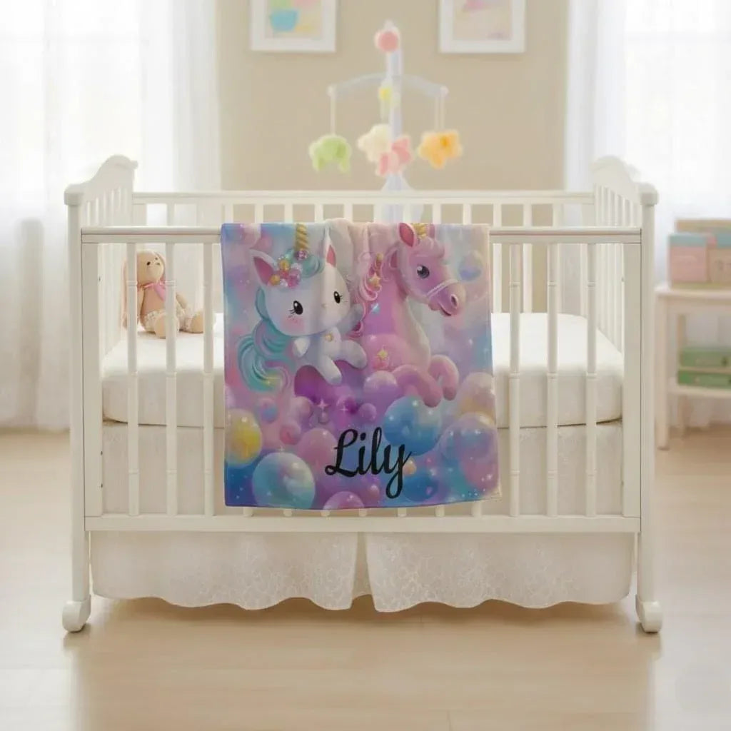 Personalized Kitty& Unicorn Fleece Blanket: Custom Name Throw, Soft Flannel - Dream Dragons