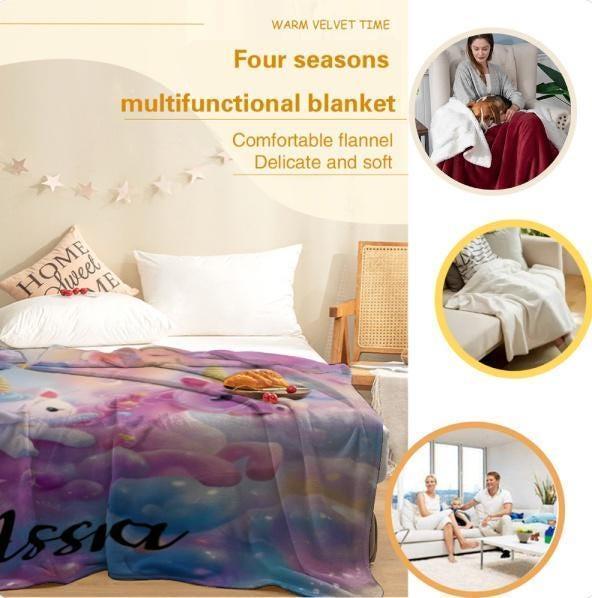 Personalized Kitty& Unicorn Fleece Blanket: Custom Name Throw, Soft Flannel - Dream Dragons