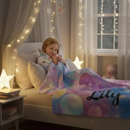 Personalized Kitty& Unicorn Fleece Blanket: Custom Name Throw, Soft Flannel - Dream Dragons