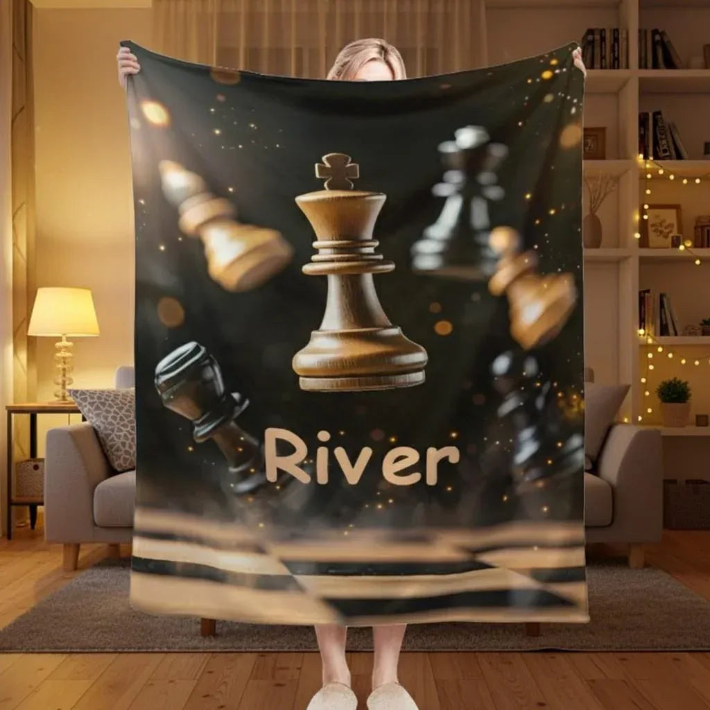 Personalized Chess Blanket: Grandmaster Soft Flannel Fleece Throw, Custom Name Gift - Dream Dragons