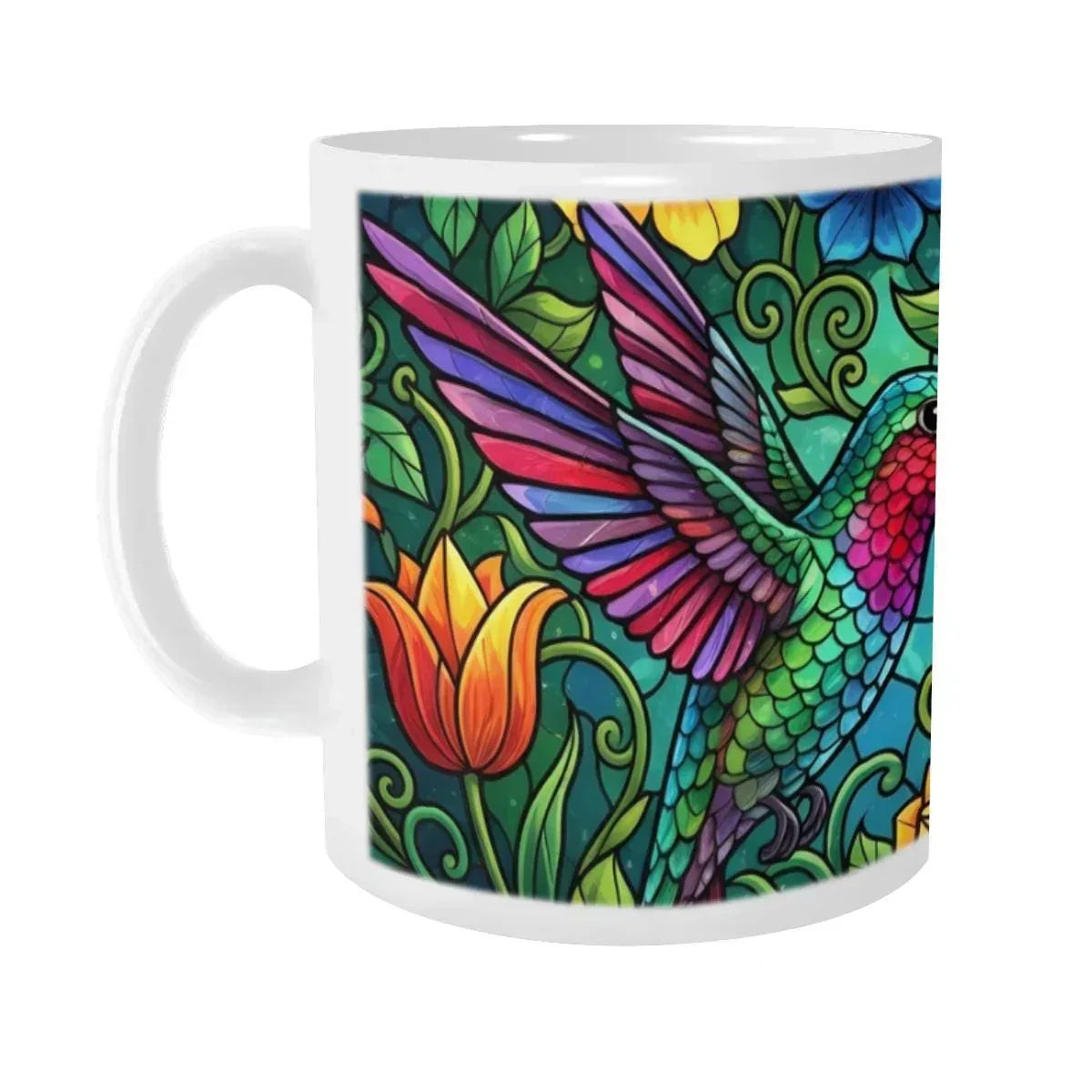 Hummingbird Colorful Mug: Stained Glass Design, Hot Chocolate, Coffee Mug, Tea Cup - Dream Dragons
