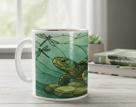 Stained Glass Sea Turtle Mug: Ocean Home Decor, Hot Chocolate, Coffee Mug, Tea Cup - Dream Dragons
