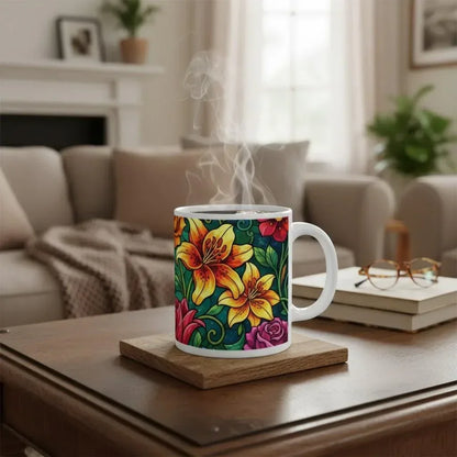 Hummingbird Colorful Mug: Stained Glass Design, Hot Chocolate, Coffee Mug, Tea Cup - Dream Dragons