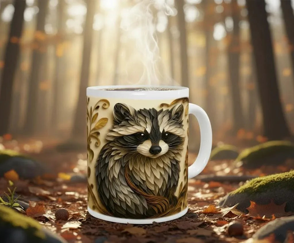 Whimsical Raccoon Mug: Adorable Animal Lover Gift, Hot Chocolate, Coffee Mug, Tea Cup - Dream Dragons