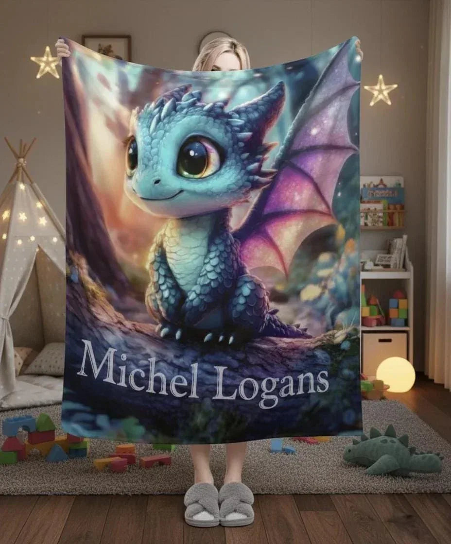 Personalized Dragon Blanket: Magical Flannel Fleece Throw, Super Soft Name Gift - Dream Dragons