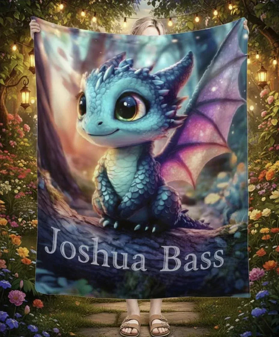 Personalized Dragon Blanket: Magical Flannel Fleece Throw, Super Soft Name Gift - Dream Dragons