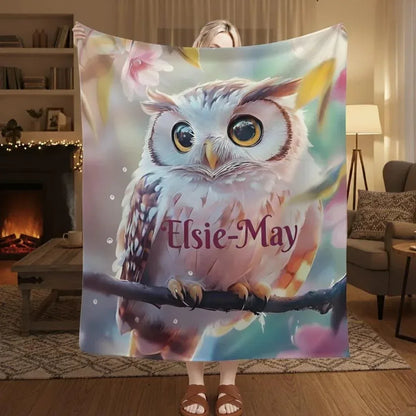 Personalized Owl Blanket: Magical Floral Fleece Throw, Soft Name Gift - Dream Dragons