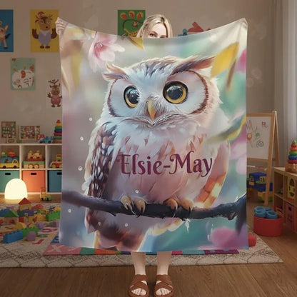 Personalized Owl Blanket: Magical Floral Fleece Throw, Soft Name Gift - Dream Dragons