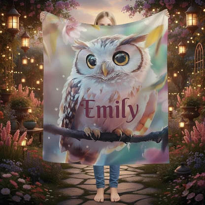 Personalized Owl Blanket: Magical Floral Fleece Throw, Soft Name Gift - Dream Dragons