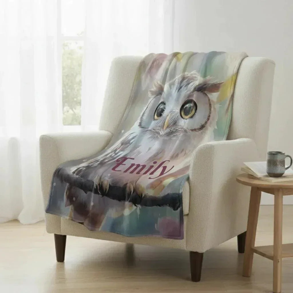Personalized Owl Blanket: Magical Floral Fleece Throw, Soft Name Gift - Dream Dragons