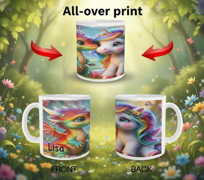 Personalized Unicorn Dragon Coffee Mug, Tea Cup: Hot Chocolate Gift for Fantasy Lovers - Dream Dragons