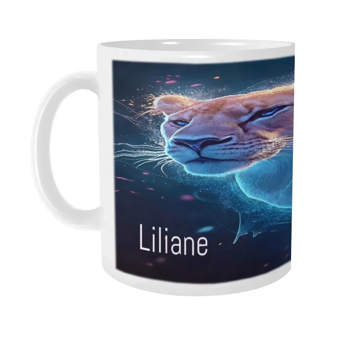 Personalized Custom Name Coffee Mug | Lion Hot Chocolate Gift | Nebula Predator Cat Tea Cup - Dream Dragons