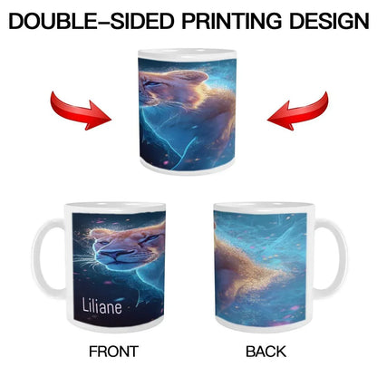 Personalized Custom Name Coffee Mug | Lion Hot Chocolate Gift | Nebula Predator Cat Tea Cup - Dream Dragons