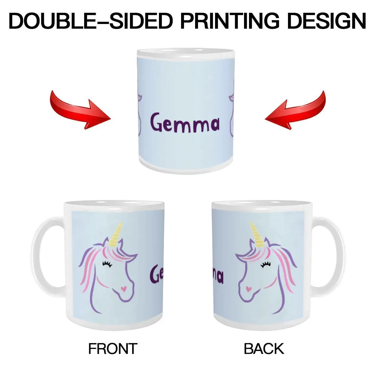 Personalized Ceramic Unicorn Tea & Coffee Mug: 11oz White Cup, Custom Name Gift - Dream Dragons