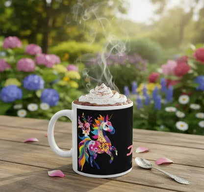 Personalized Unicorn Magic Mug - Name Design - Hot Chocolate, Coffee, Tea Cup - Black & Pink Gift - Dream Dragons
