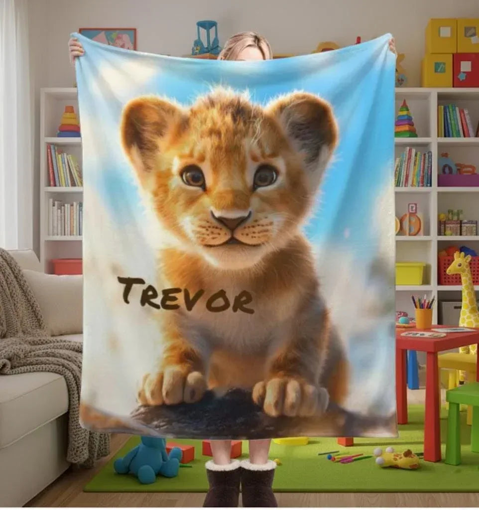 Personalized Baby Lion King Blanket: Soft Flannel Throw, Custom Name Gift - Dream Dragons