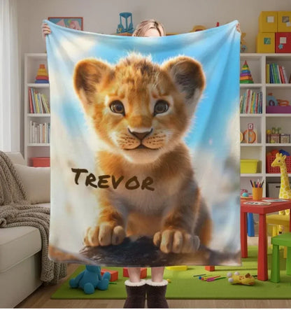 Personalized Baby Lion King Blanket: Soft Flannel Throw, Custom Name Gift - Dream Dragons