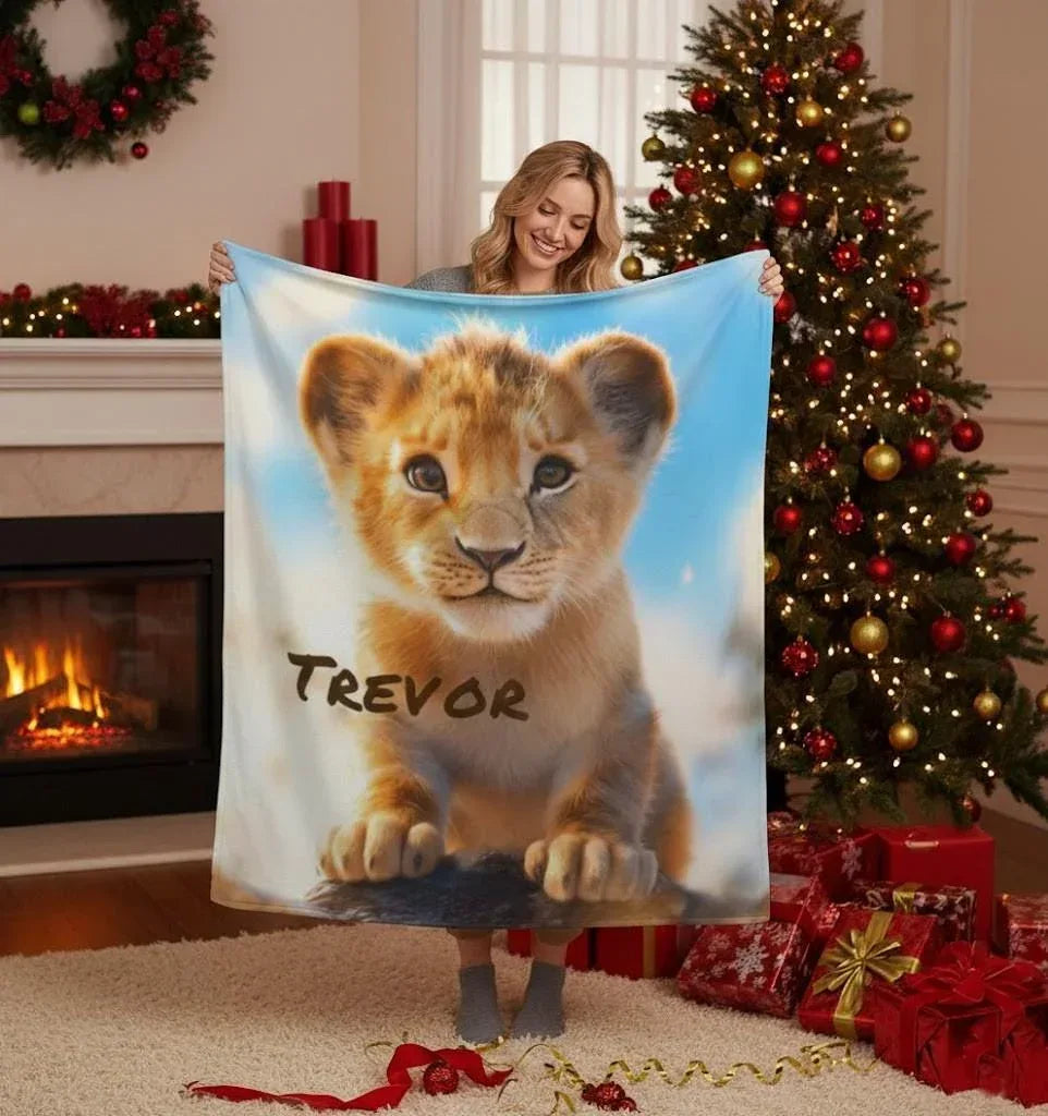 Personalized Baby Lion King Blanket: Soft Flannel Throw, Custom Name Gift - Dream Dragons
