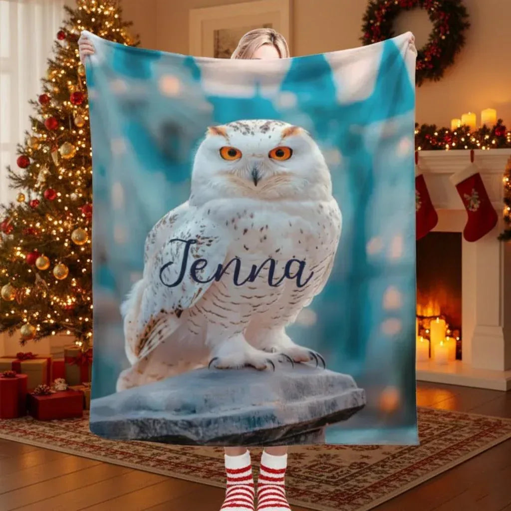 Personalized Wizard Owl Blanket – Magical Flannel Fleece Throw, Name Gift - Dream Dragons