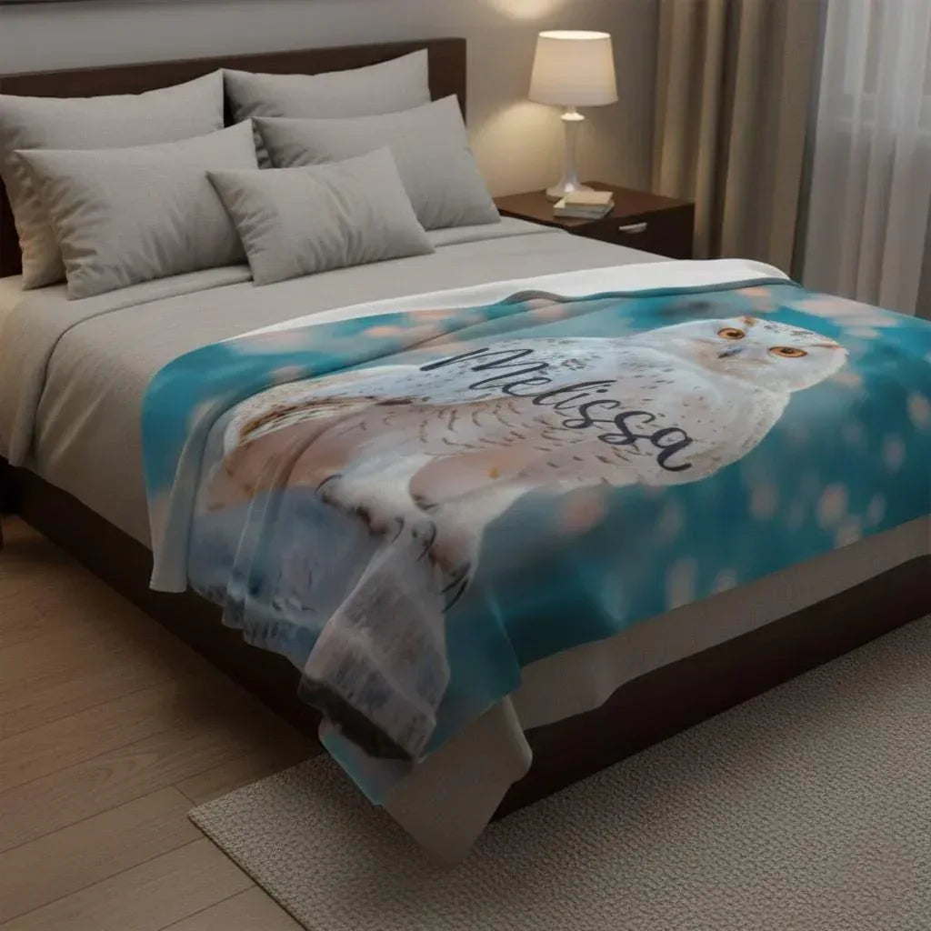 Personalized Wizard Owl Blanket – Magical Flannel Fleece Throw, Name Gift - Dream Dragons