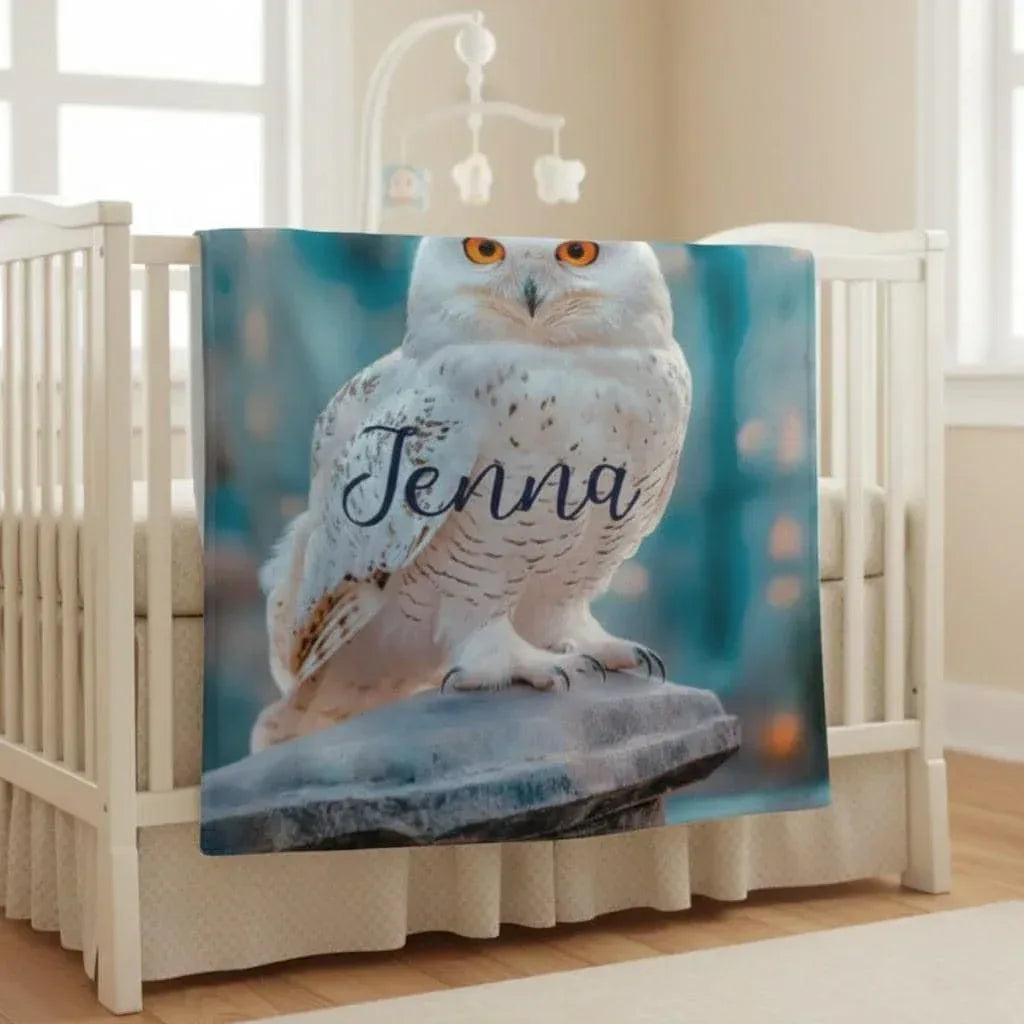 Personalized Wizard Owl Blanket – Magical Flannel Fleece Throw, Name Gift - Dream Dragons