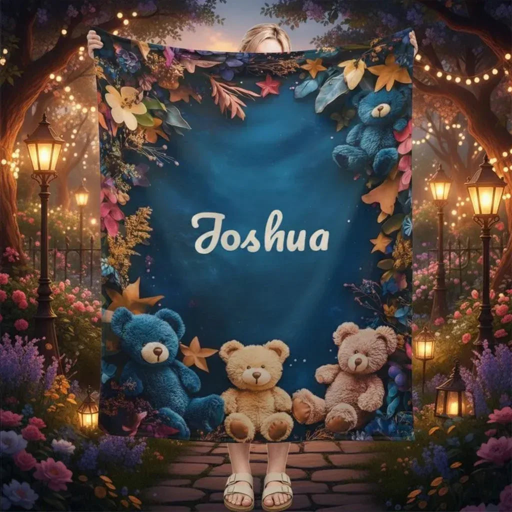 Personalized Teddy Bear Plush Blanket: Soft Flannel Fleece, Autumn Leaves, Custom Name Gift - Dream Dragons