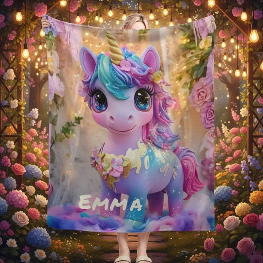 Personalized Unicorn Blanket: Soft Flannel Fleece Throw, Magical Name Gift - Dream Dragons