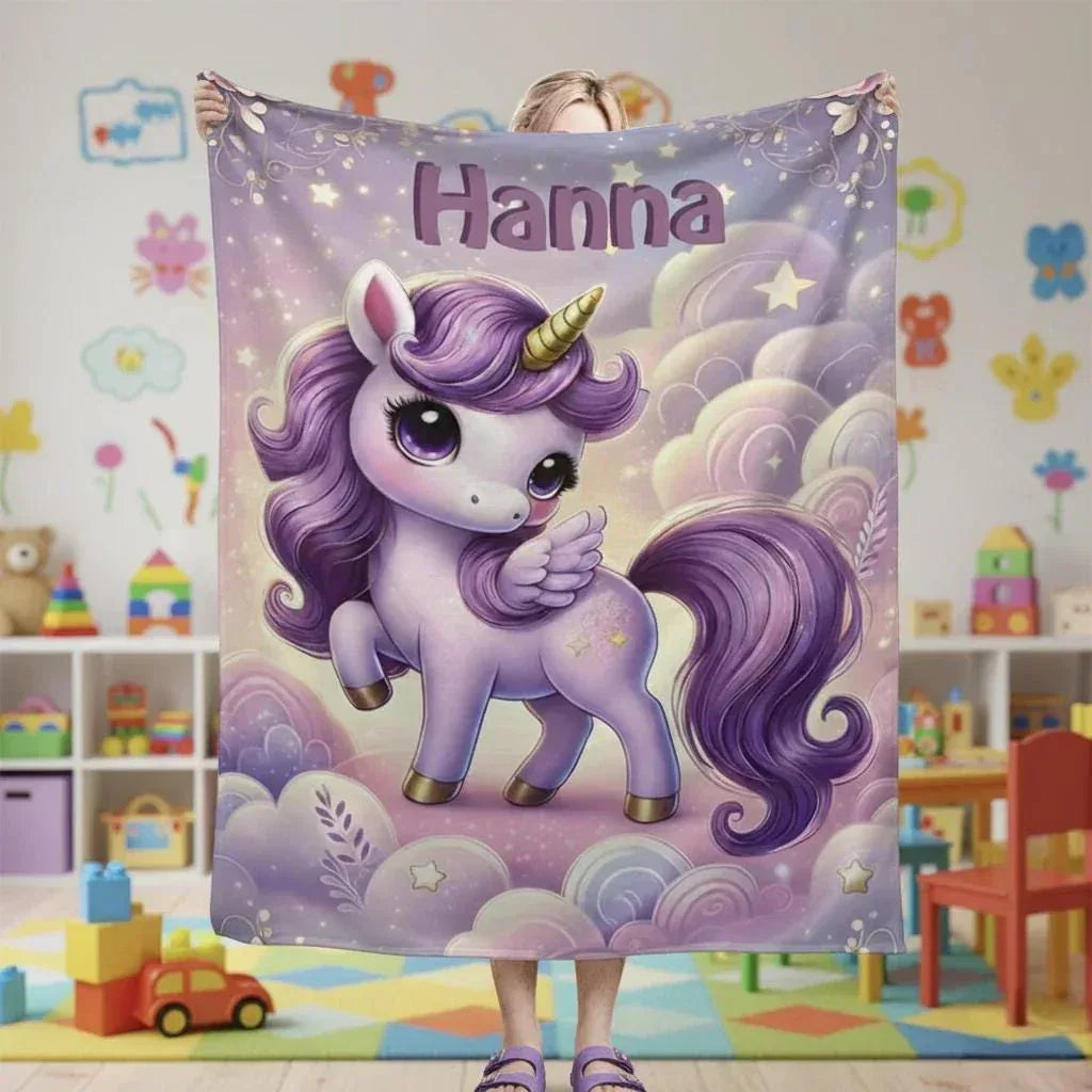 Personalized Unicorn Blanket: Enchanted Purple Fantasy Throw, Flannel Fleece Name Gift - Dream Dragons