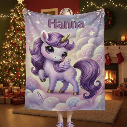 Personalized Unicorn Blanket: Enchanted Purple Fantasy Throw, Flannel Fleece Name Gift - Dream Dragons