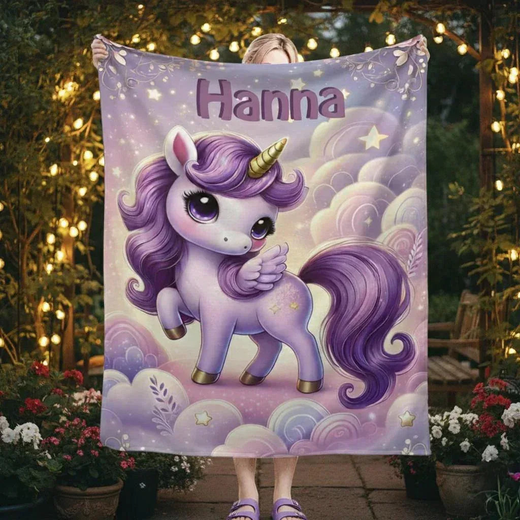 Personalized Unicorn Blanket: Enchanted Purple Fantasy Throw, Flannel Fleece Name Gift - Dream Dragons