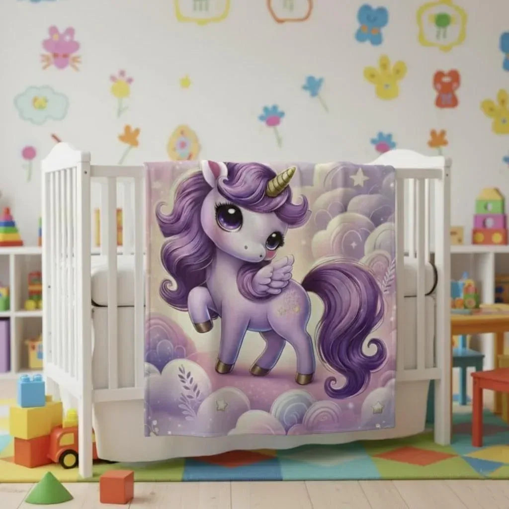 Personalized Unicorn Blanket: Enchanted Purple Fantasy Throw, Flannel Fleece Name Gift - Dream Dragons